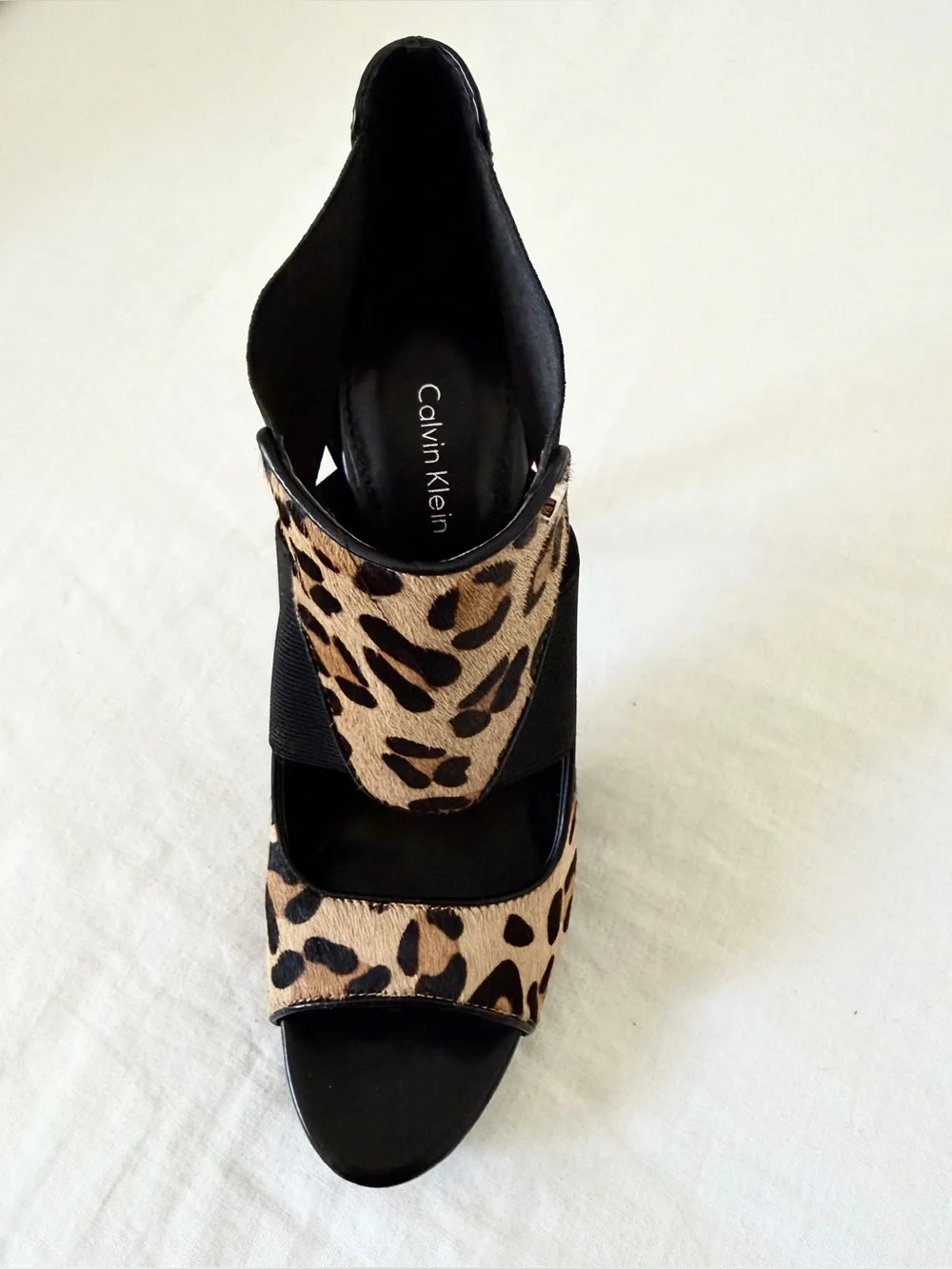 Calvin Klein Sonia  Calf Hair Leopard Print Platform Sandals